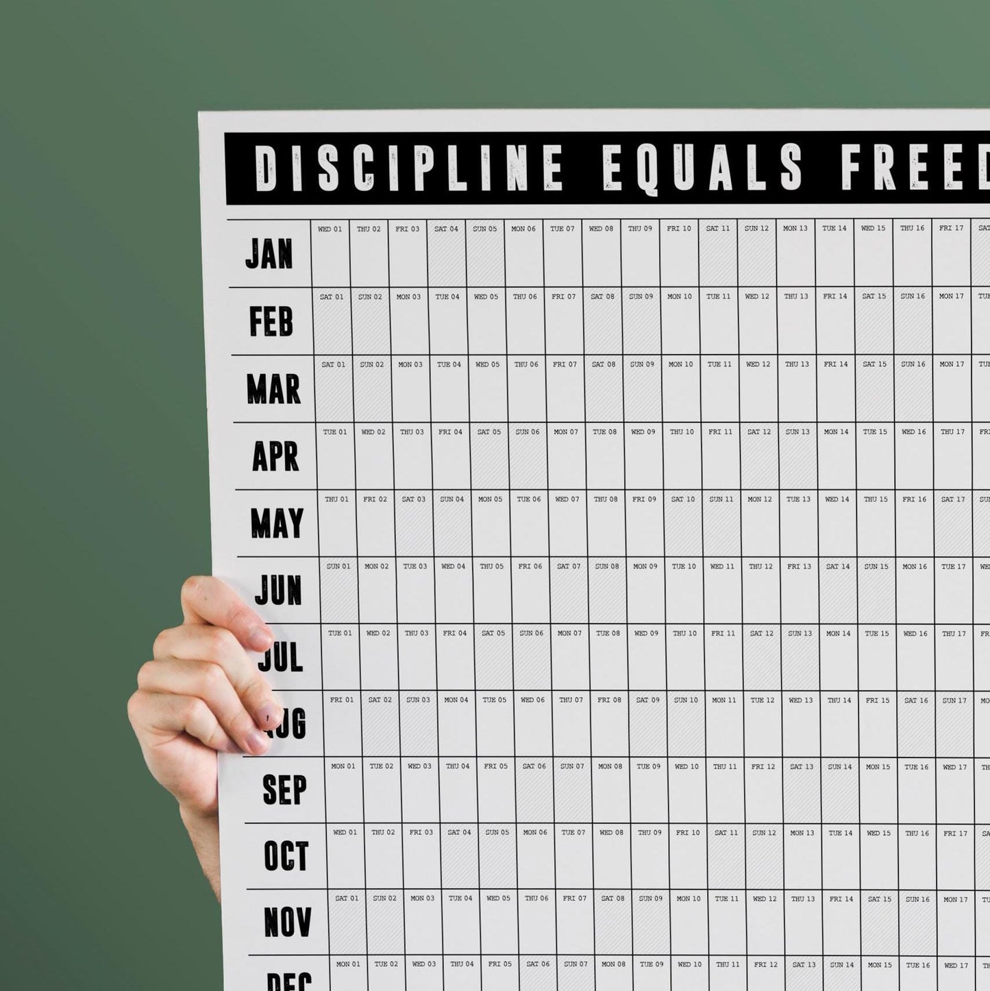 Discipline Equals Freedom | 2025 Block Year Planner | 2025 Wall Calendar | Monthly Planner | 2025 Year Planner | Horizontal A1 | Office