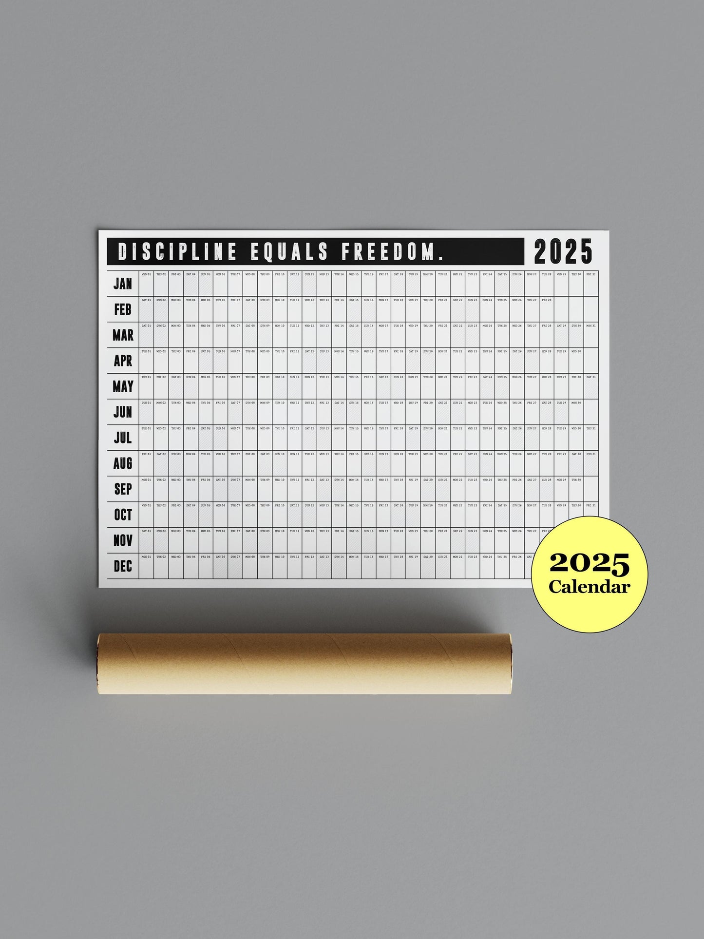 Discipline Equals Freedom | 2025 Block Year Planner | 2025 Wall Calendar | Monthly Planner | 2025 Year Planner | Horizontal A1 | Office