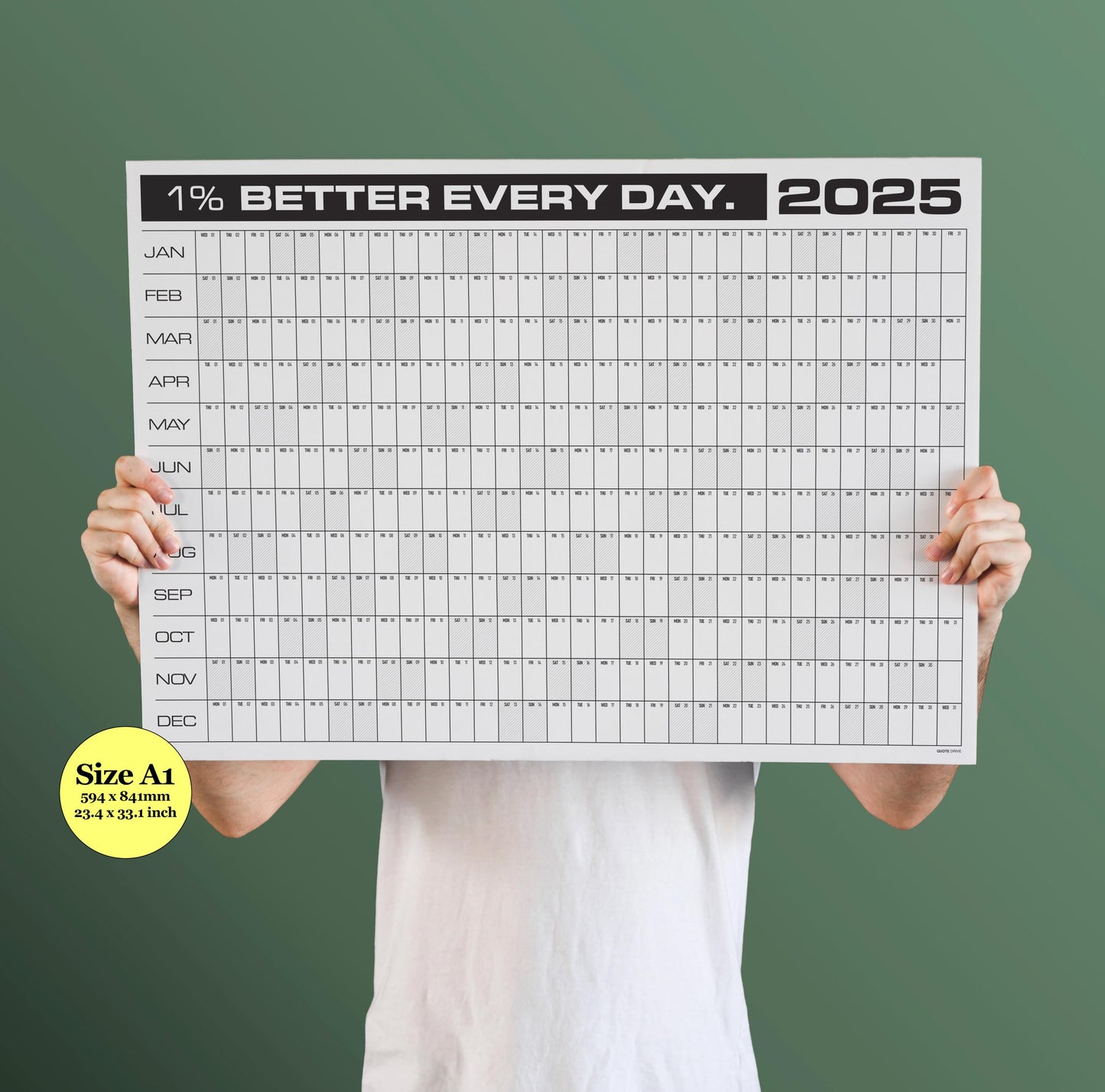 1 Percent Better Every Day | 2025 Block Year Planner | 2025 Wall Calendar | Monthly Planner | 2025 Year Planner | Horizontal A1 | Motivation