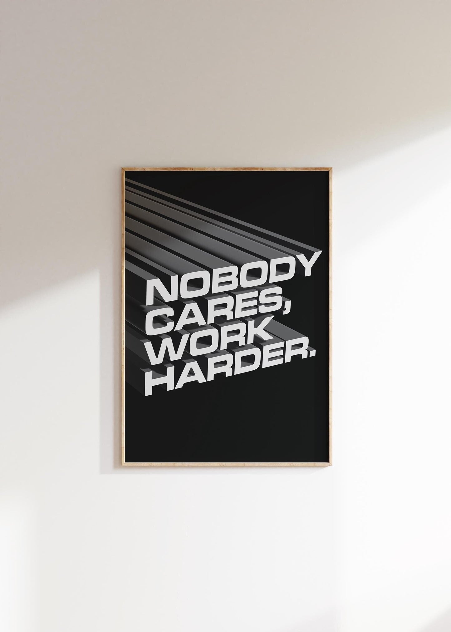 Jocko Willink Nobody Cares Work Harder 3D | Motivational Poster, Wall Art Quote, Minimalist, Home Office, Gym Poster, Home Décor, Joe Rogan