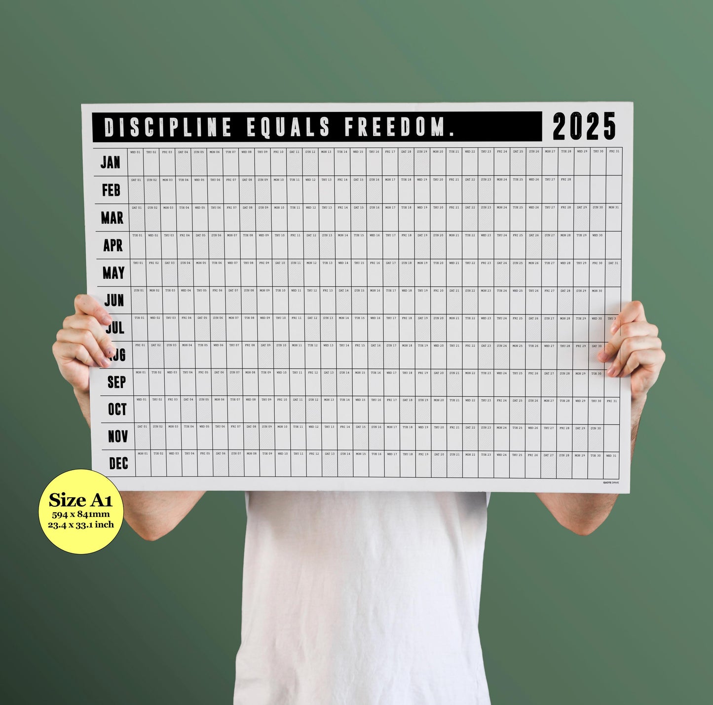 Discipline Equals Freedom | 2025 Block Year Planner | 2025 Wall Calendar | Monthly Planner | 2025 Year Planner | Horizontal A1 | Office