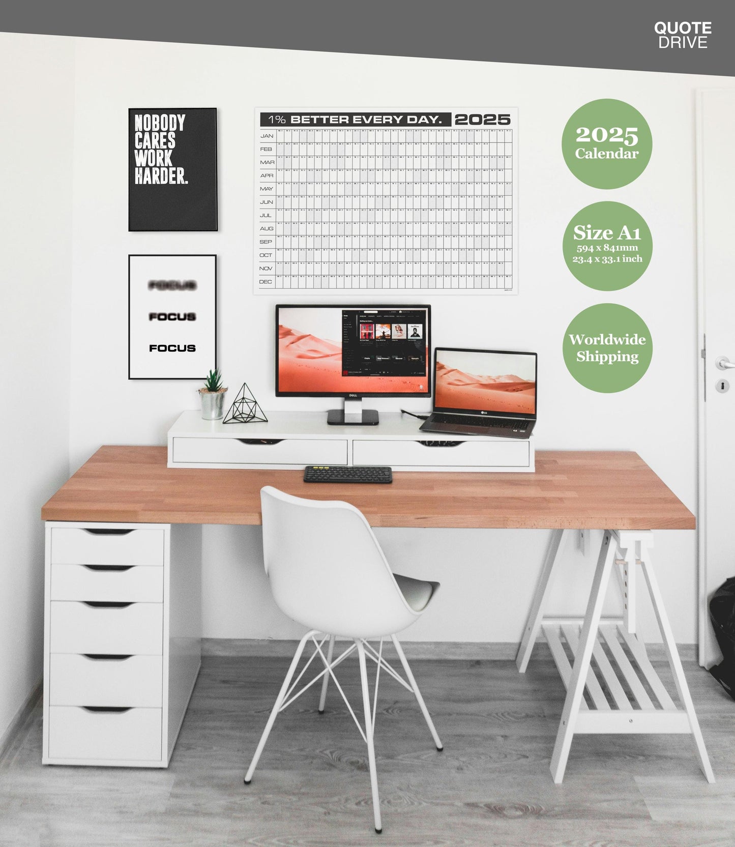 1 Percent Better Every Day | 2025 Block Year Planner | 2025 Wall Calendar | Monthly Planner | 2025 Year Planner | Horizontal A1 | Office