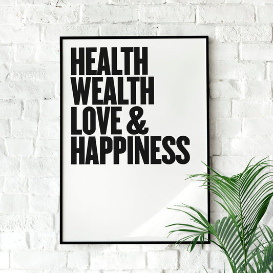 Health Happiness | Retro Poster, Minimalist, Wall Decor, Motivational poster, Inspirational Wall art, Motivation, Office Poster, Home Décor