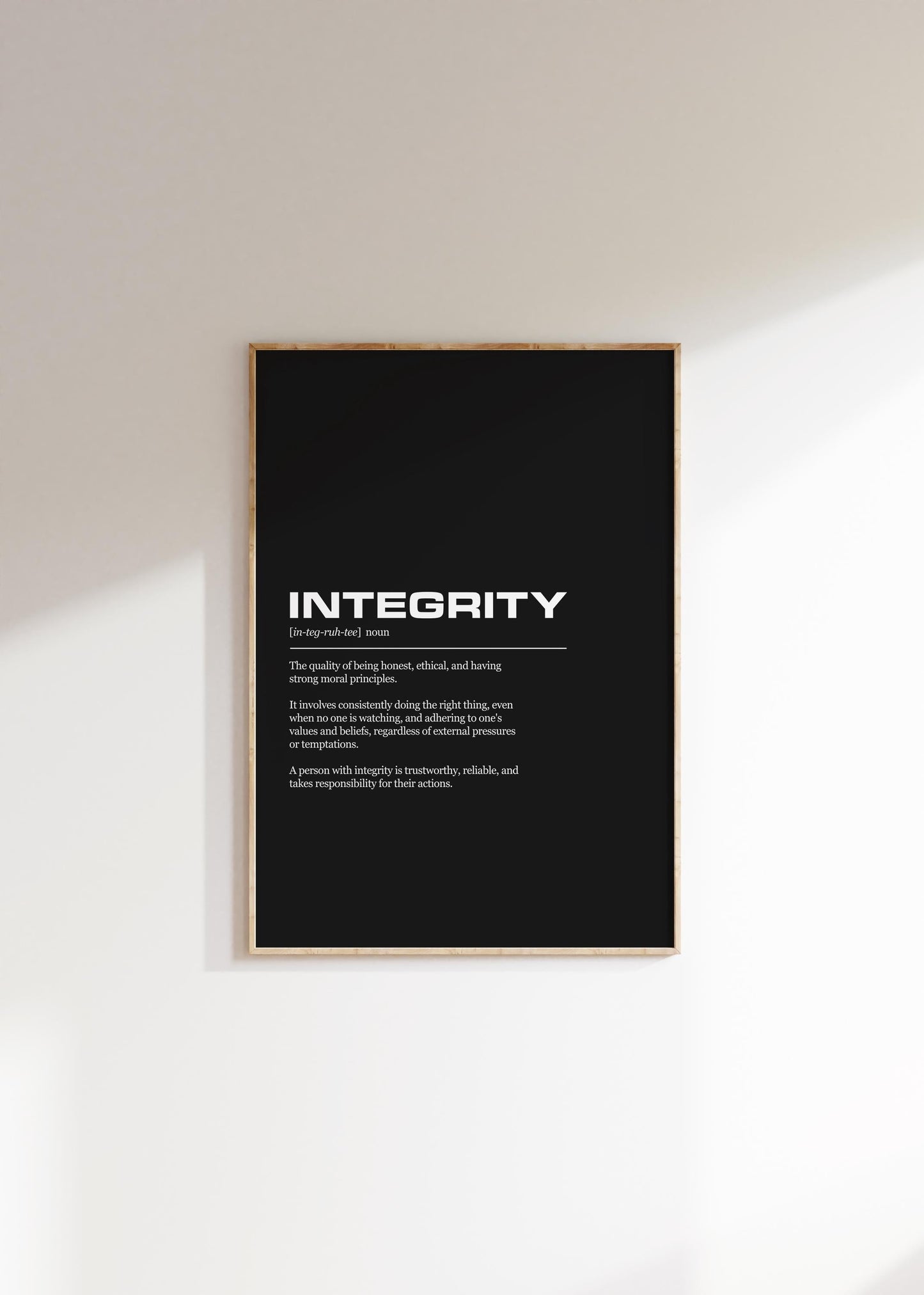 Integrity Definition Inspirational Office Poster Wall Art Print | Inspirational Quotes | Motivational Prints | Motivational Wall Decor