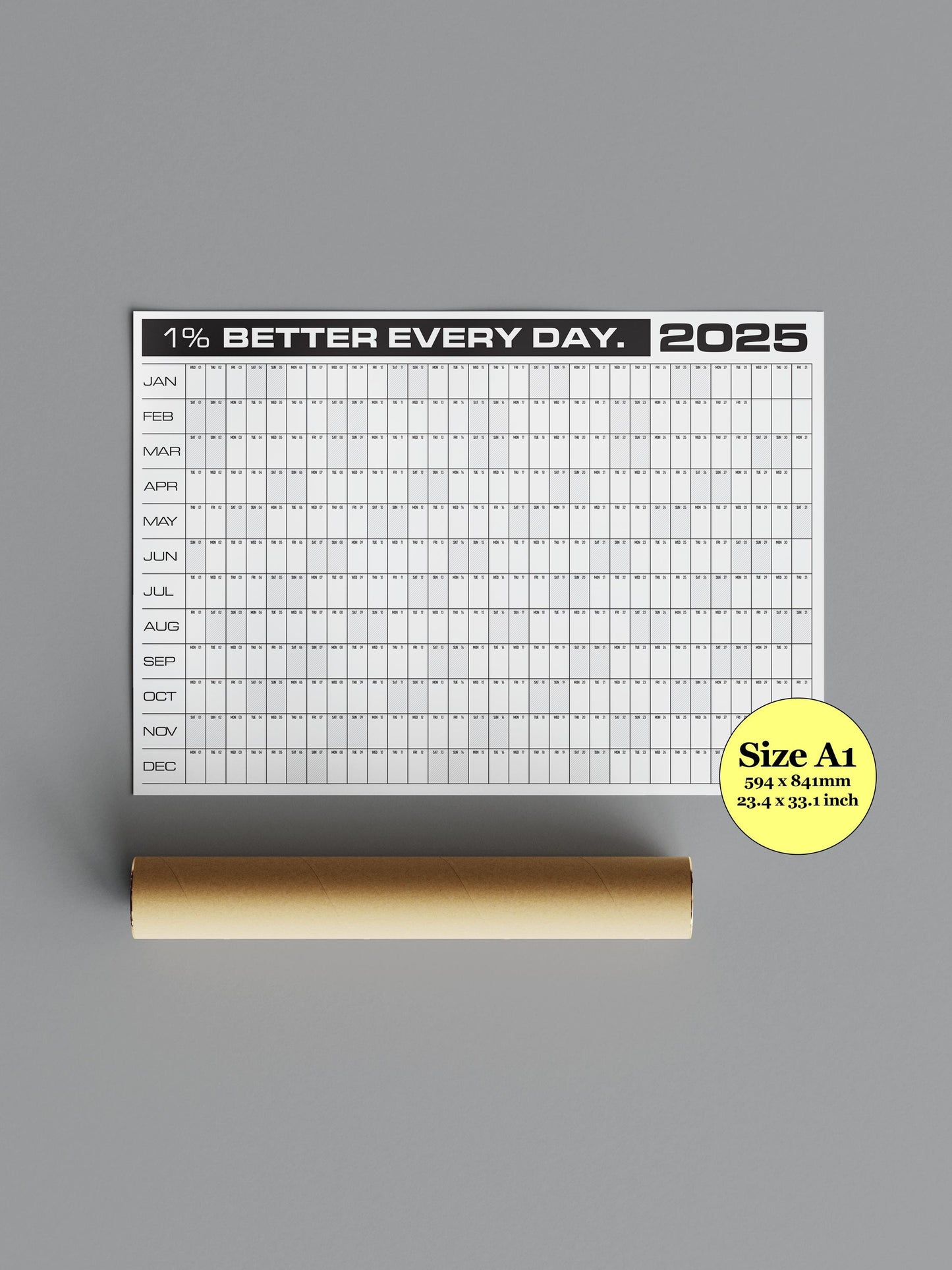 1 Percent Better Every Day | 2025 Block Year Planner | 2025 Wall Calendar | Monthly Planner | 2025 Year Planner | Horizontal A1 | Office