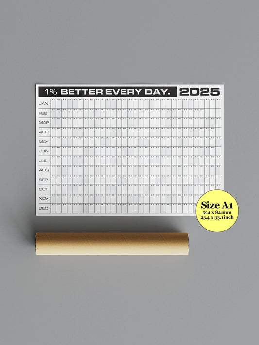 1 Percent Better Every Day | 2025 Block Year Planner | 2025 Wall Calendar | Monthly Planner | 2025 Year Planner | Horizontal A1 | Office