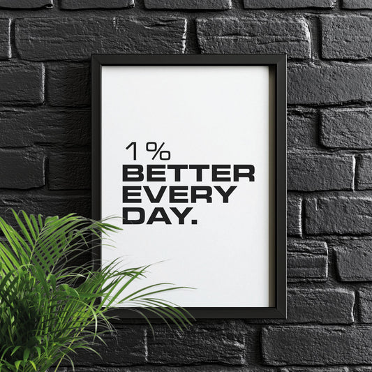 1% Better Every Day | Motivational Poster, Wall Art, Discipline, Home Office, Gym Poster, Inspirational, Office Art, Success Quote