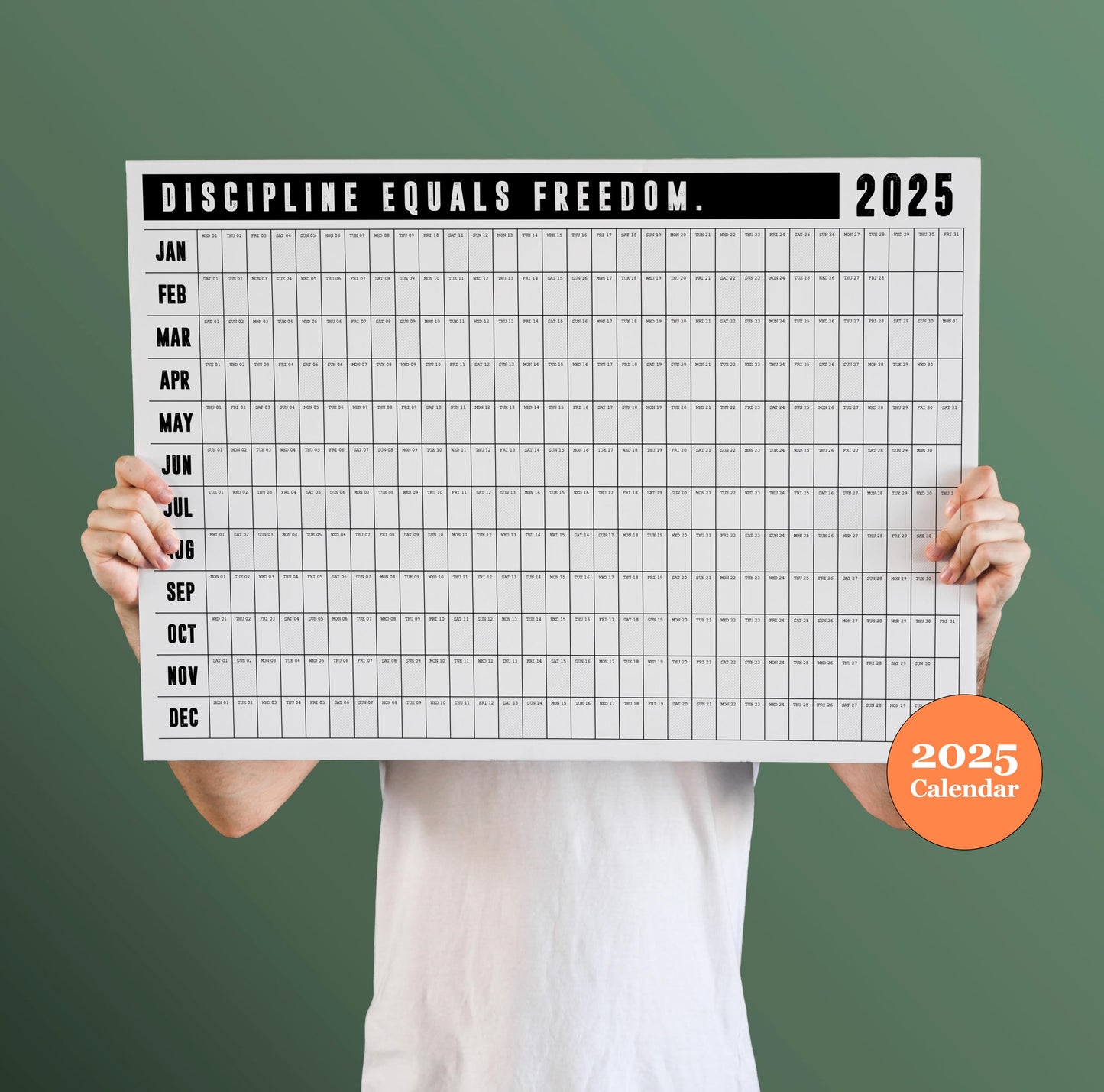 Discipline Equals Freedom | 2025 Block Year Planner | 2025 Wall Calendar | Monthly Planner | 2025 Year Planner | Horizontal A1 | Office
