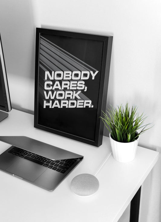 Jocko Willink Nobody Cares Work Harder 3D | Motivational Poster, Wall Art Quote, Minimalist, Home Office, Gym Poster, Home Décor, Joe Rogan