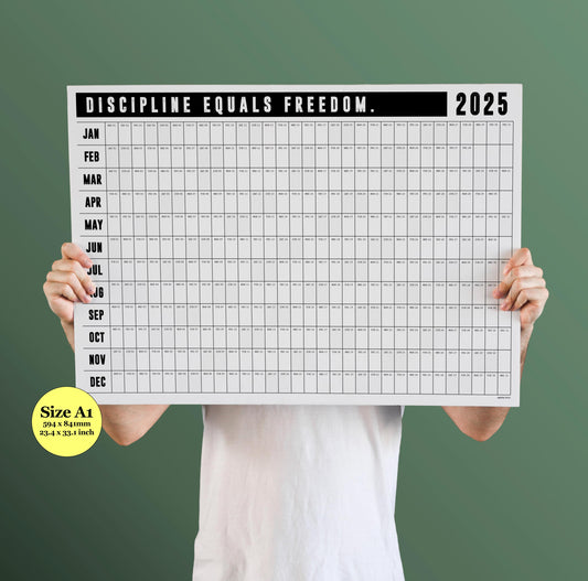 Discipline Equals Freedom | 2025 Block Year Planner | 2025 Wall Calendar | Monthly Planner | 2025 Year Planner | Horizontal A1 | Office