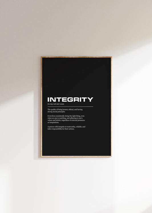 Integrity Definition Inspirational Office Poster Wall Art Print | Inspirational Quotes | Motivational Prints | Motivational Wall Decor