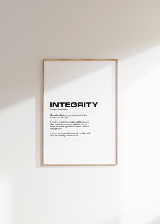 Integrity Definition Inspirational Office Poster Wall Art Print | Inspirational Quotes | Motivational Prints | Motivational Wall Decor